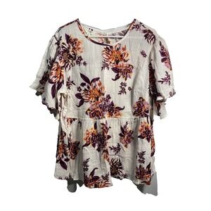 terra & sky womens short sleeve blouse top shirt plus size 0X 14w floral